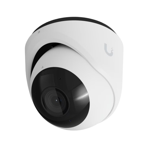 Ceiling-mounted view of Ubiquiti UVC-G6-Turret-W using the included bracket, showcasing its 3-axis manual adjustment