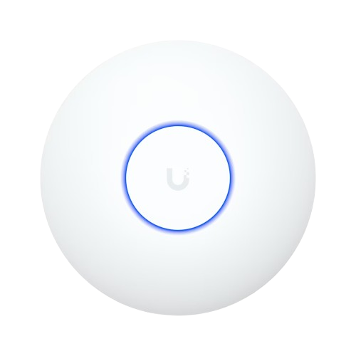 Front view of Ubiquiti U7-LITE featuring a centrally located system LED indicator and a factory reset button