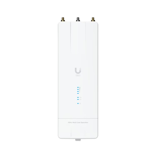 Front view of Ubiquiti Wave MLO5 featuring dual 5 GHz WiFi 7-based radios with Multi-Link Operation (MLO) technology