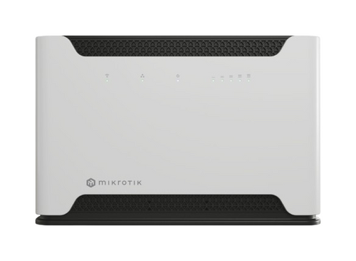 Front view of MikroTik D53G-5HacD2HnD-TC&EG120K-EA with 4 built-in internal antennas and 2 external LTE antenna connectors