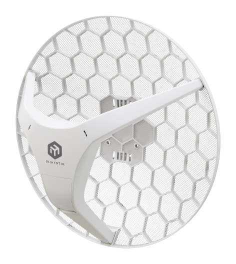 Front view of MikroTik LHG-5axD with passive cooling design making it suitable for various networking setups