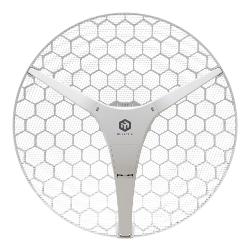 Front view of MikroTik LHG-5axD-XL-US with cooling design suitable for various networking setups
