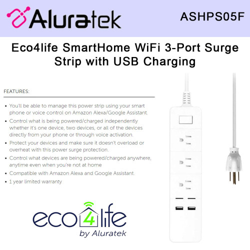 Aluratek ASHP01F eco4life SmartHome WiFi Outlet Plug
