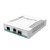 MikroTik CRS106-1C-5S rear angled view showing RJ45 console port, PoE-in combo port, SFP combo port, and desktop enclosure