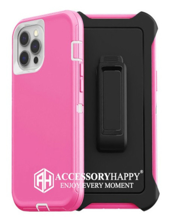 Armor Rugged Defender Case for iPhone 12 PRO Max(6.7") Protective Case with Belt Clip Holster, Heavy Duty-PINK