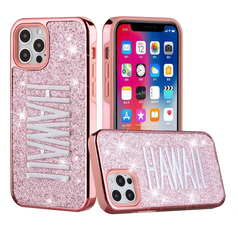 iPhone 13 Case with Protecion, 2 in 1 Durable Hard PC+Soft Silicone Heavy Duty Shockproof Glitter Full Body Phone Protective Case Cover - Hawaii