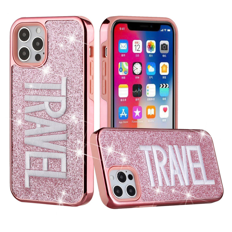 iPhone 13 Case with Protecion, 2 in 1 Durable Hard PC+Soft Silicone Heavy Duty Shockproof Glitter Full Body Phone Protective Case Cover - Travel