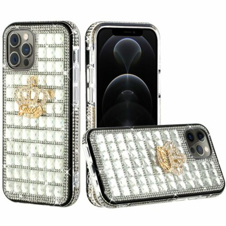 iPhone 13 Bling Case, Girls Women 3D Luxury Sparkle Glitter Diamond Crystal Rhinestone Pumpkin Car Charm Pendant Protective Case Cover for iPhone 13 6.1 inch (CROWN CLEAR)