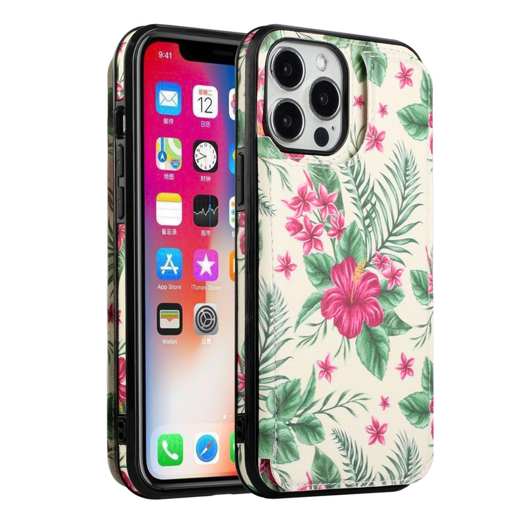 iPhone 13 Wallet Case with Card Holder, PU Leather Kickstand Card Slots Case, Double Magnetic Clasp Durable Shockproof Cover 6.1 Inch (FLORAL A)