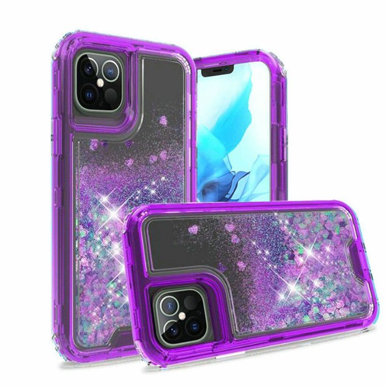 iPhone 12 iPhone 12 Pro Glitter Phone Case Girly Women Bling Sparkle Luxury Flowing Floating Quicksand Waterfall Clear Soft TPU Case Cover  - PURPLE