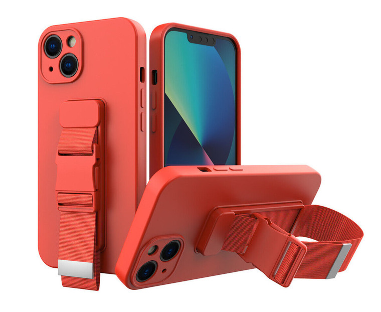 iPhone 12 Pro Max Case, 2 in 1 Durable Soft TPU Heavy Duty Shockproof Phone Protective Case Cove with Built-in Kickstand & Adjustable Strap for waist or wrist- Red