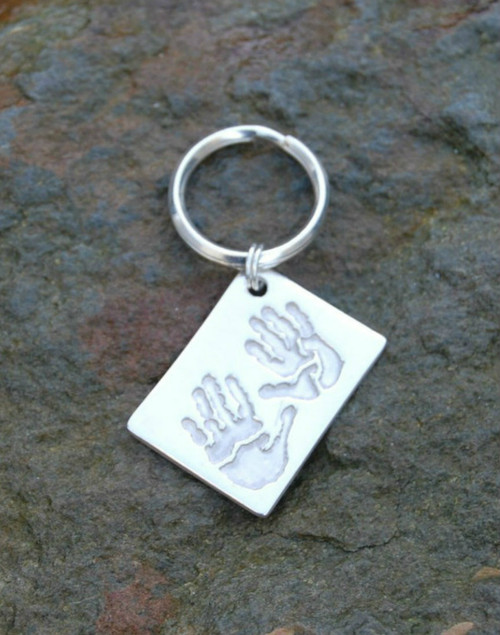 Sterling silver split ring and silver double prints rectangle keyring