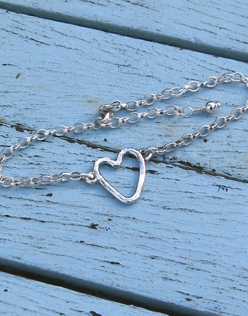 Our organic sterling silver heart and chain bracelet
