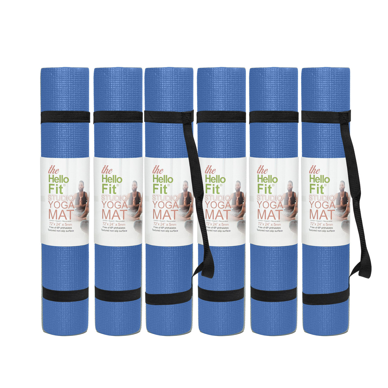 Hello Fit Studio Thick Yoga Mat With Carrying Strap (72 x 24x 5mm) - 6  Pack