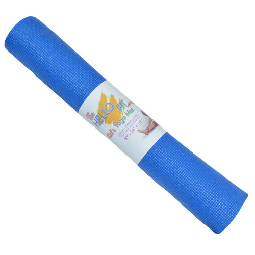 CLOSEOUT - Hello Fit Kid's Short Yoga Mats (60" x 24" x 4.5mm) - 10 Pack - 9 Blue , 1 Purple