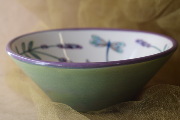 (RB07-WLD) 7" Ramen Bowl- White Lavender with Dragonfly