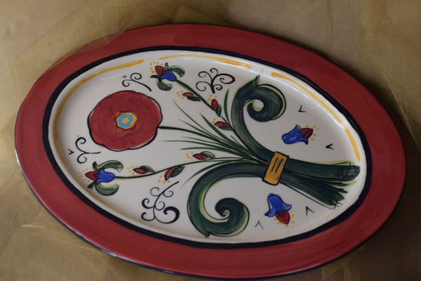 (OP15-RIM-VR) 15" Oval Platter with Rim- Venetian Red