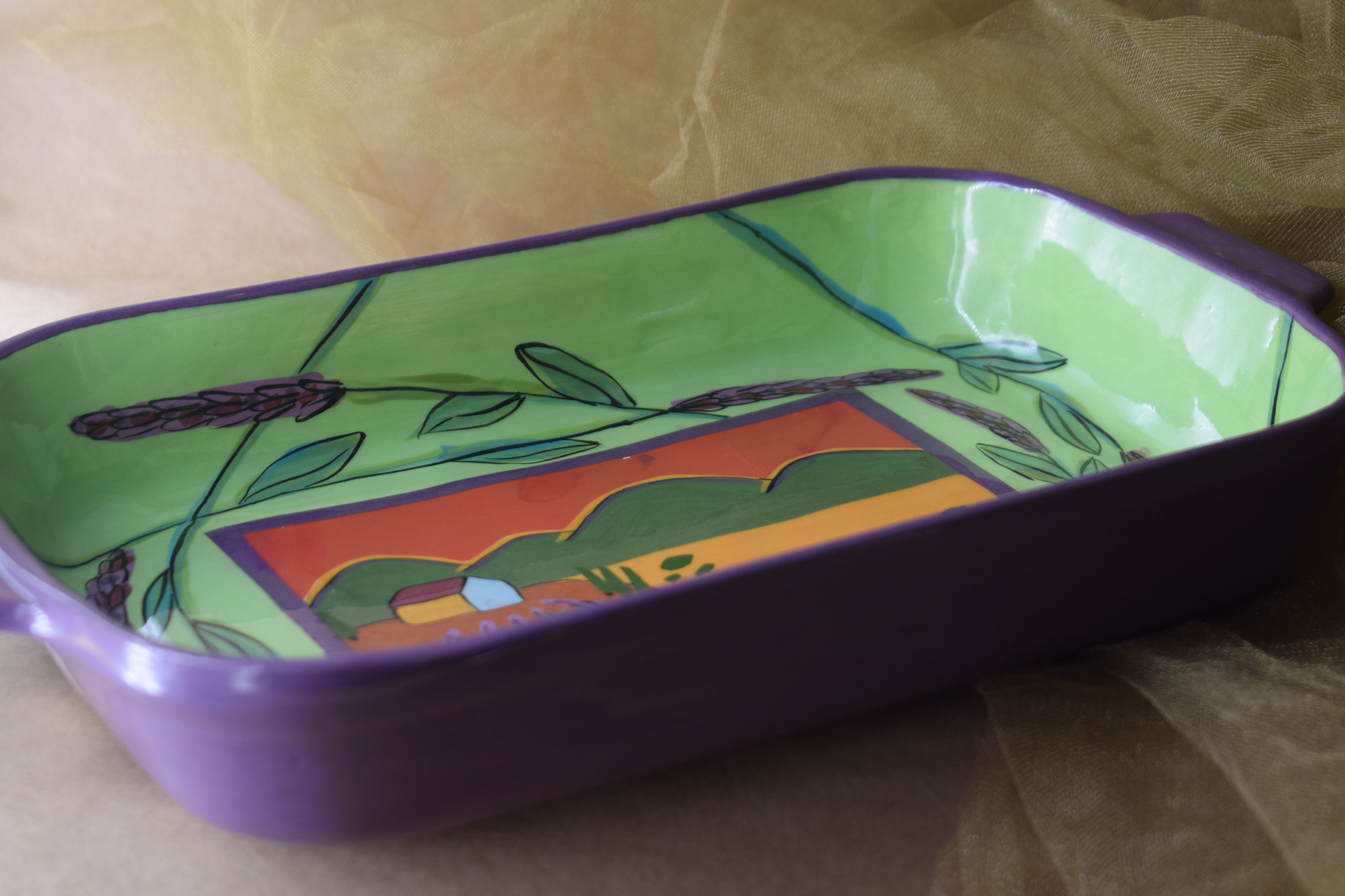 (RBD11-GLS) 11" Rectangular Baking Dish- Green Lavender Scene