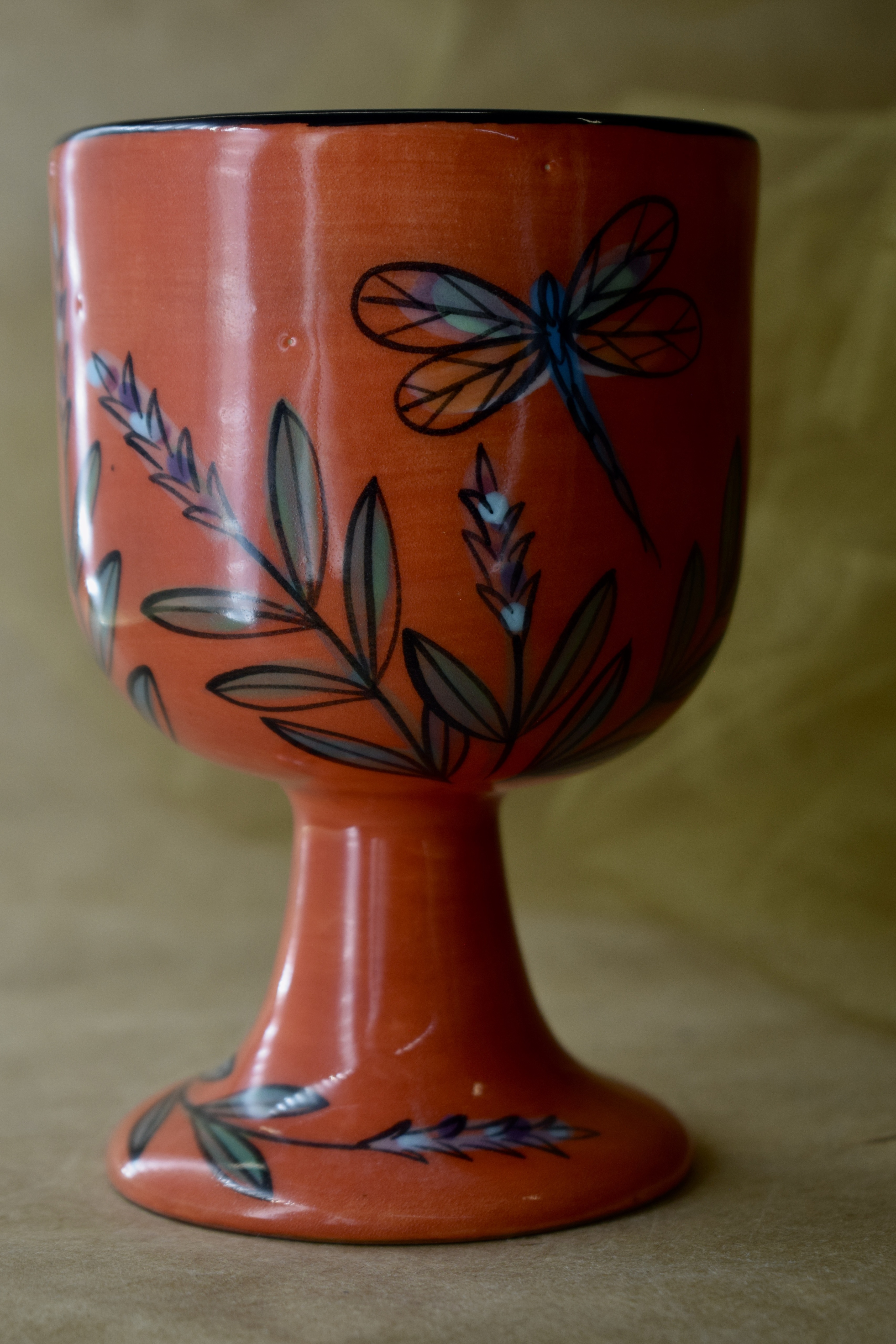 (GB07-RLD) 10oz. Goblet- Red Lavender with Dragonfly