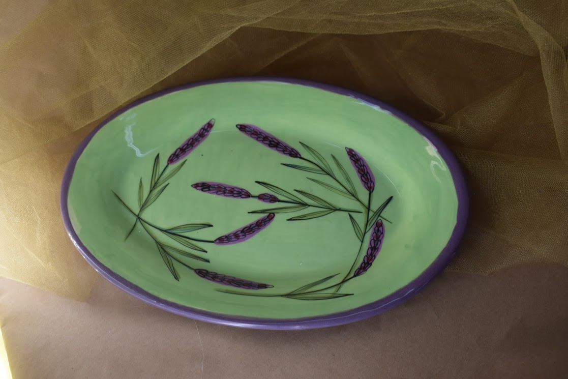 (OP16-GL) 12"x8" Oval Platter- Green Lavender 