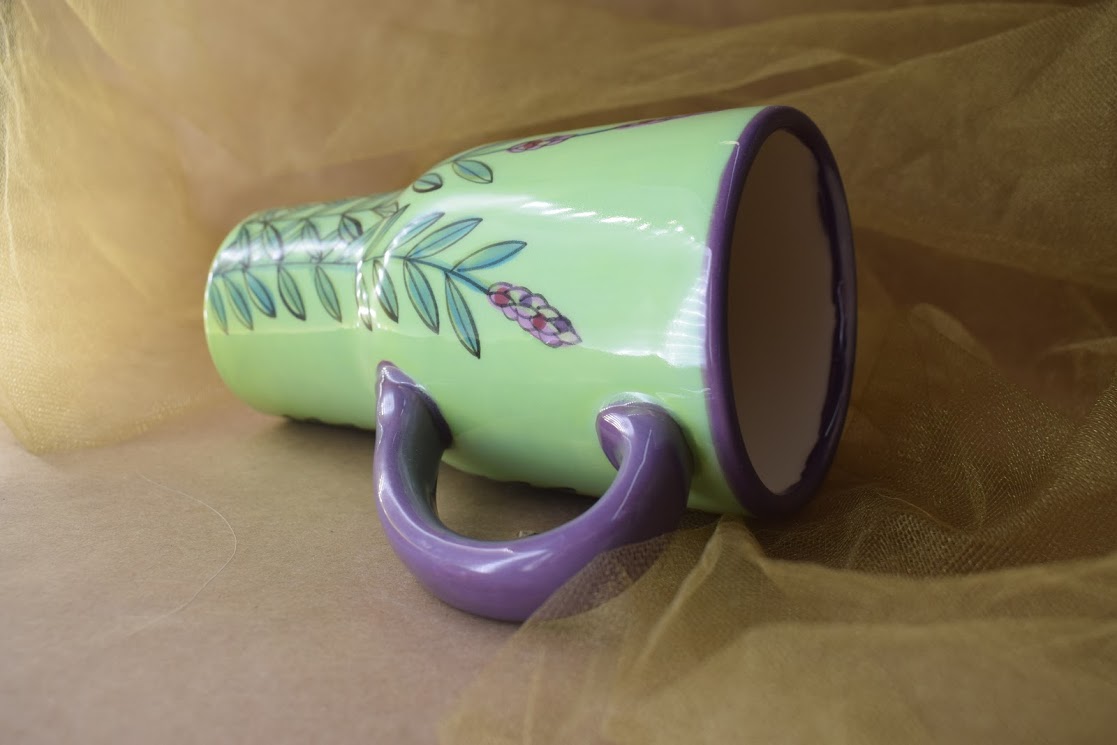 (TM08-GLD) Tall Mug- Green Lavender with Dragonfly