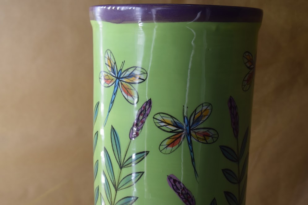 (WS10-GLD) 10" Wine Sleeve- Green Lavender with Dragonfly