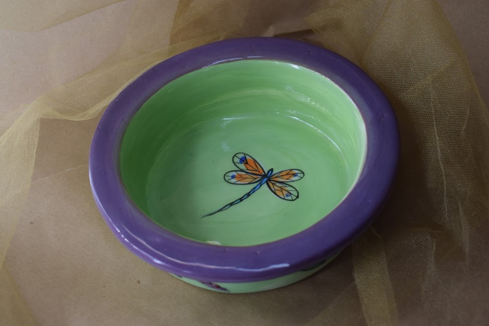 (WC09-GLD) Wine Coaster- Green Lavender with Dragonfly