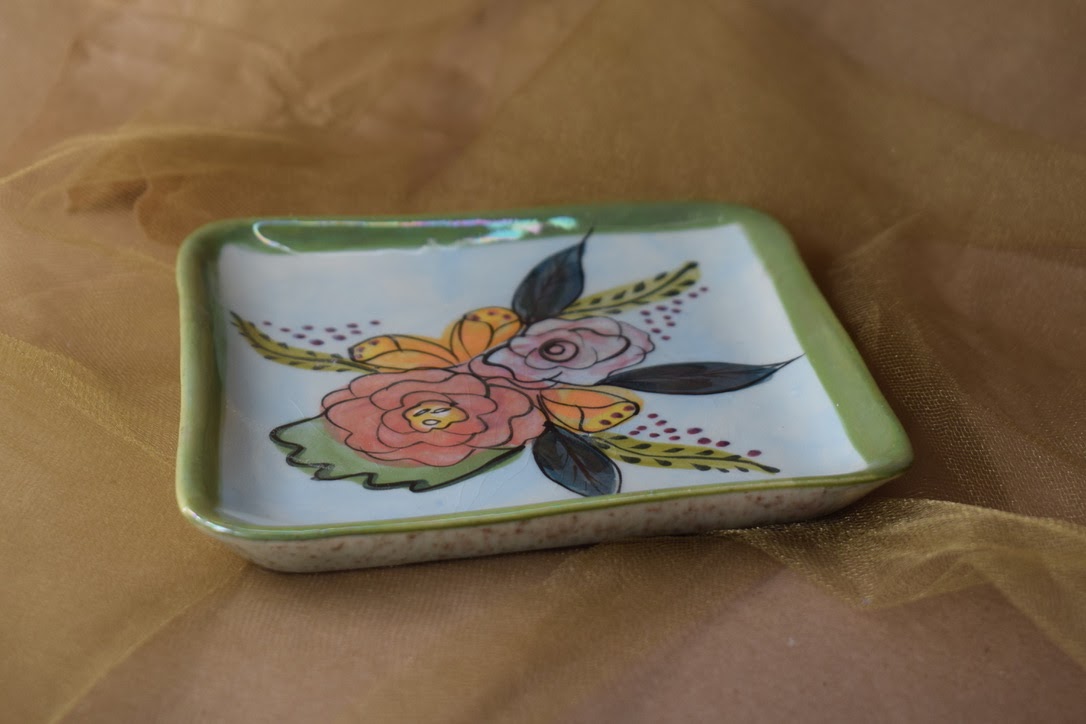 (SP08-JF) 6" Square Plate- Jenna Floral