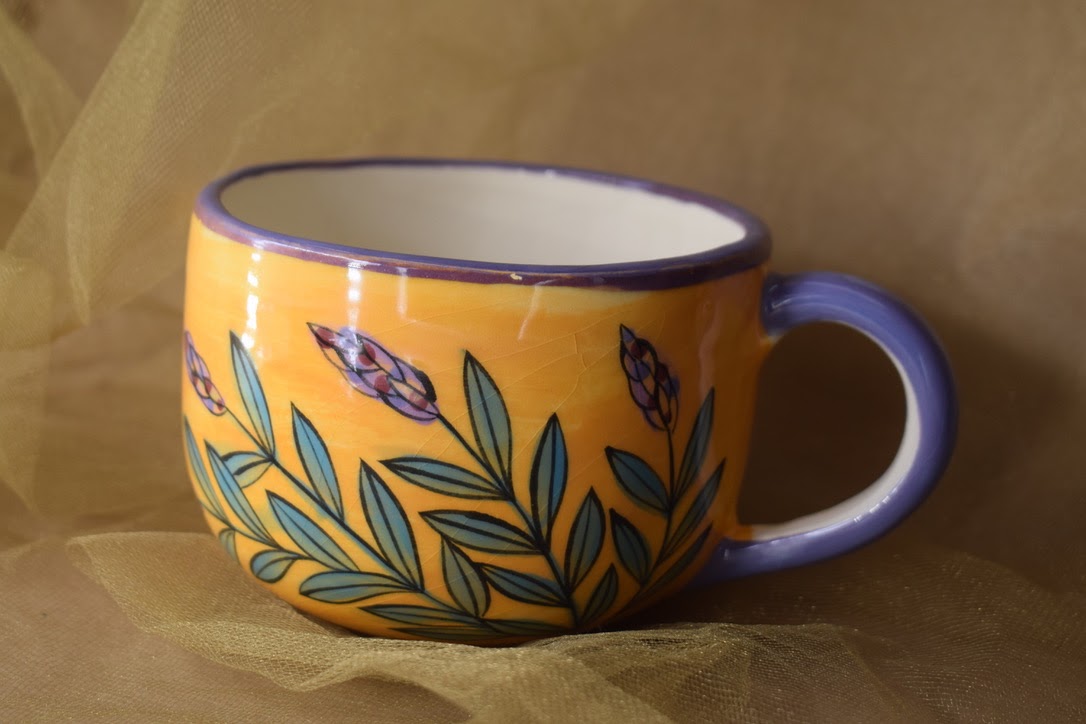 (LM16-YLD) 16oz. Latte Mug- Yellow Lavender with Dragonfly