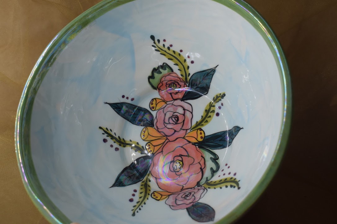 (MB23-JF) 8" Footed Bowl- Jenna Floral