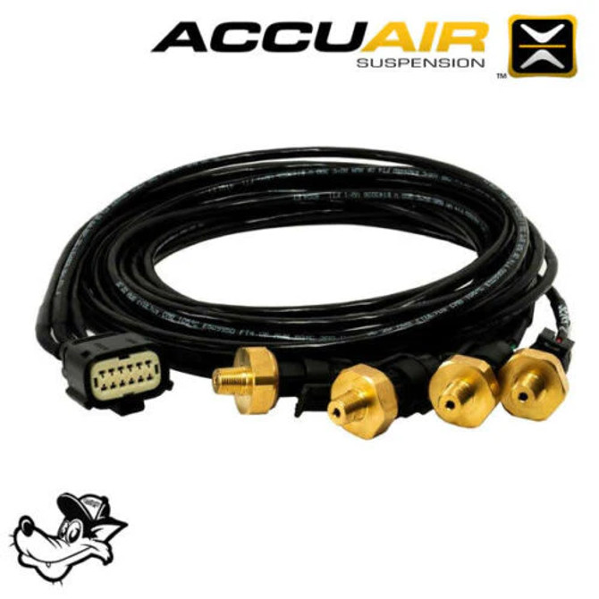 You asked and we delivered! For those who are wanting to inflate and deflate their airbags to certain pressure settings, the AccuAir Pressure+ upgrade is going to be the solution. Similar to our Height+ sensors, the Pressure+ upgrade allows for pressure-based control within your ePlus app. This system uses the e+ ECU and can be enabled in the advanced settings in the ePlus app.

Features

Shows Individual Spring Pressure
Requires A Pressure-Based Calibration To Be Performed From The App
Used In Conjunction With A Pressure Sensor Kit
Uses The Same touchpad
Can Easily Be Used With VU4 Using ¼ NPT to ⅛ NPT Reducers
Can Easily Be Used With ENDO VT or Any Other Manifold By Placing Pressure Sensor Tee Inline Between Valve And Springs

Pressure+ vs Height+

To give you a better idea of the differences between the Pressure+ and Height+ systems, let’s look at some pros and cons when comparing.

Pros

The Pressure+ Kit Is Easier To Install Than Height Sensors
The Pressure+ Kit Has Less Moving Components That Can Be Broken
The Pressure+ Kit Is Several Hundred Dollars Less Expensive
Uses Same Straight-To-Target Adjustment Style As Height-Based Kit

Cons

The Height+ Kit Has A More Accurate Method Of Getting To The Desired Height
The Pressure+ Kit Will Not Adjust For Changes In Load

What's Included:

The Pressure+ kit includes one harness and four pressure sensors.
