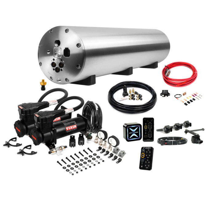 If you are looking for the most comprehensive and technologically advanced air suspension system management kit on the market, AccuAir’s Ultimate Package is for you. Piecing together a management system for your air suspension kit can be exhausting. Allow AccuAir to do the heavy lifting for you with our Ultimate air suspension package. This kit is going to include everything you could ever want for your air suspension system. AccuAir’s Ultimate Package is going to include an ENDO-VT air tank, an e+ Connect which includes an ECU+, wireless switch box, an e-Level+ app, ride height sensors, and a TouchPad+. This is the perfect top-of-the-line kit for anyone looking to get the best components for their air suspension management.


ENDO-VT Valve Integrated Air Tank

Every good air suspension kit should have a high quality air tank to store the air produced by the air pumps. Most air tanks on the market are going to require you to run valves externally, meaning you will have more to deal with during install and more plumbing that will be visible. Our patented ENDO-VT valve integrated air tank provides a cleaner install by having the valves integrated into the air tank. This allows for quicker installs and an overall nicer presentation in your trunk, truck bed, or anywhere else you choose to mount your tank.

About ENDO Tanks

AccuAir’s ENDO-Tank product line is the result of years of engineering accomplishments and represents the largest leap forward in air tank technology for 100 years. The system allows tanks to be built modularly with all precision machined aluminum components and with a bolted construction. As a result, these tanks are weld-free and leak-free. Ports are machined directly into the solid aluminum body and are flush with the outside of the tank. Modular construction allows the end-caps to be removed allowing for never before imagined feature combinations to go inside the tank.

E+ Connect

AccuAir’s e+ Connect kit is going to allow you to have wireless control over your air suspension system through the e-level+ app. This kit will include the e+ Connect ECU+, wireless switch box, and the e-level+ app. The system is the standard for our Starter, Premium, and Ultimate Packages and is a great way for you to manage your air suspension system

Height Sensors

If you are wanting to get your vehicle to a certain height for parking, driving, or racing, you can use AccuAir's TruPosition Height Sensors. These sensors provide accurate leveling regardless of load. You can pre-program 3 heights for lowered, ride height, and raised. These sensors allow you to get straight to the height you prefer without having to pulse your valves for quick and easy adjustments.

Touchpad+

AccuAir’s patented Touchpad+ is the latest technology in air suspension management. This touchpad allows you to easily control your air suspension from the palm of your hand. The AccuAir TouchPad+ comes with a no-break TouchPad cable that features a connector-less design for handheld or panel mounting. The magnetic mount TouchPad includes long range Bluetooth 5.0 standard with all systems. This TouchPad+ has an integrated compressor status indicator which is an LED indication of the status of your compressor(s).

Ultimate Package Includes:

e+ Connect: Bluetooth switch box standalone or the base of e-Level+ when paired with e+ Height. Includes ECU+, Harnesses, Tank Pressure Sensor and Hardware

e+ Height (4-Corner): Upgrades e+ Connect to e-Level+ with addition of preset heights. Includes Height Sensors, Harnesses and Hardware

e+ TouchPad: Connects to e+ECU for a hardwired interface

ENDO Valve-Tank - 4-Corner, 5-gal Bolted Alum Air Tank w/ Raw Finish

3/8" DOT/PTC Fitting Kit: (50 ft) 3/8” D.O.T. Nylon Airline; (1) FT-E-38TF14PM; (4) FT-E-38TF-38PM; (1) FT-S-38TF14PM; (1) LOC-565-6ml

Compressor Power Kit

VIAIR 485C Air Compressor (Dual Pack) - Stealth Black

Available Add-Ons

PTC Mufflers

Fitting Kit/AirLine