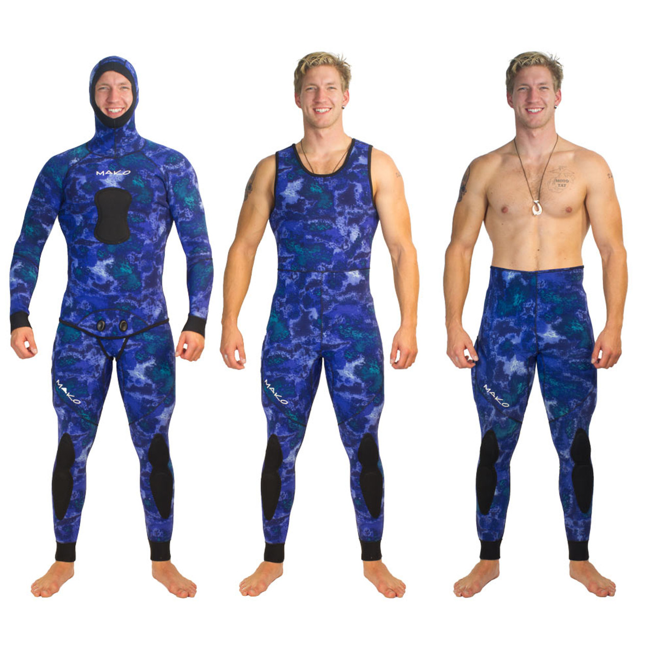 Men s Yamamoto Ocean Blue 3D Camo 2 Piece Open Cell Wetsuit