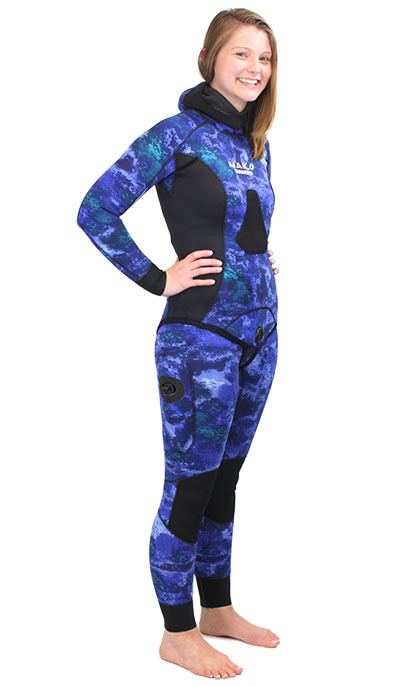 Womens 3D Ocean Blue Wetsuit 2-Piece Open Cell | MAKO Spearguns