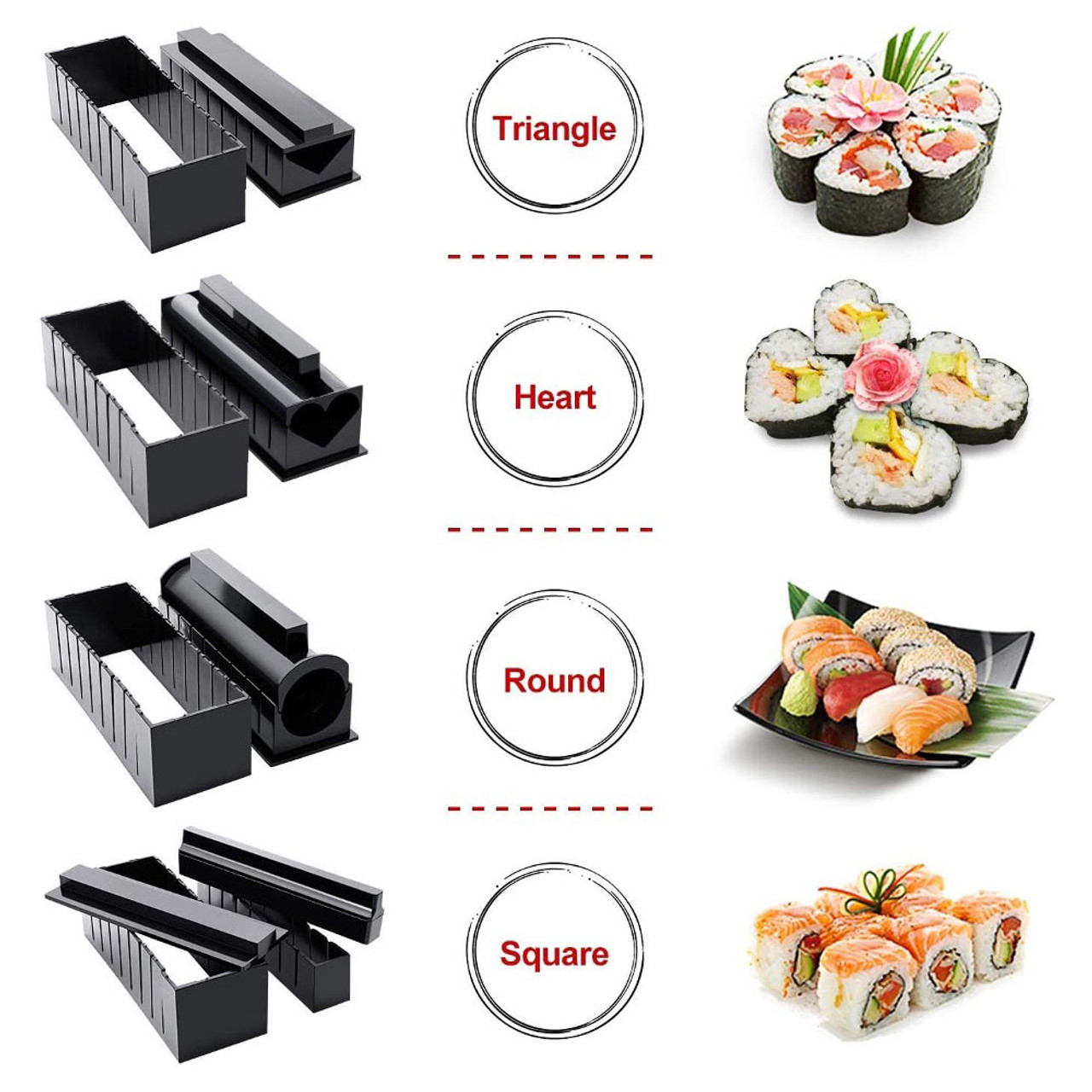 SPRING PARK 10Pcs DIY Molde Sushi , Round Heart Shaped Kitchen Tools  Shakers Food Decor, DIY Sushi, Kitchen Tools Food Decor 