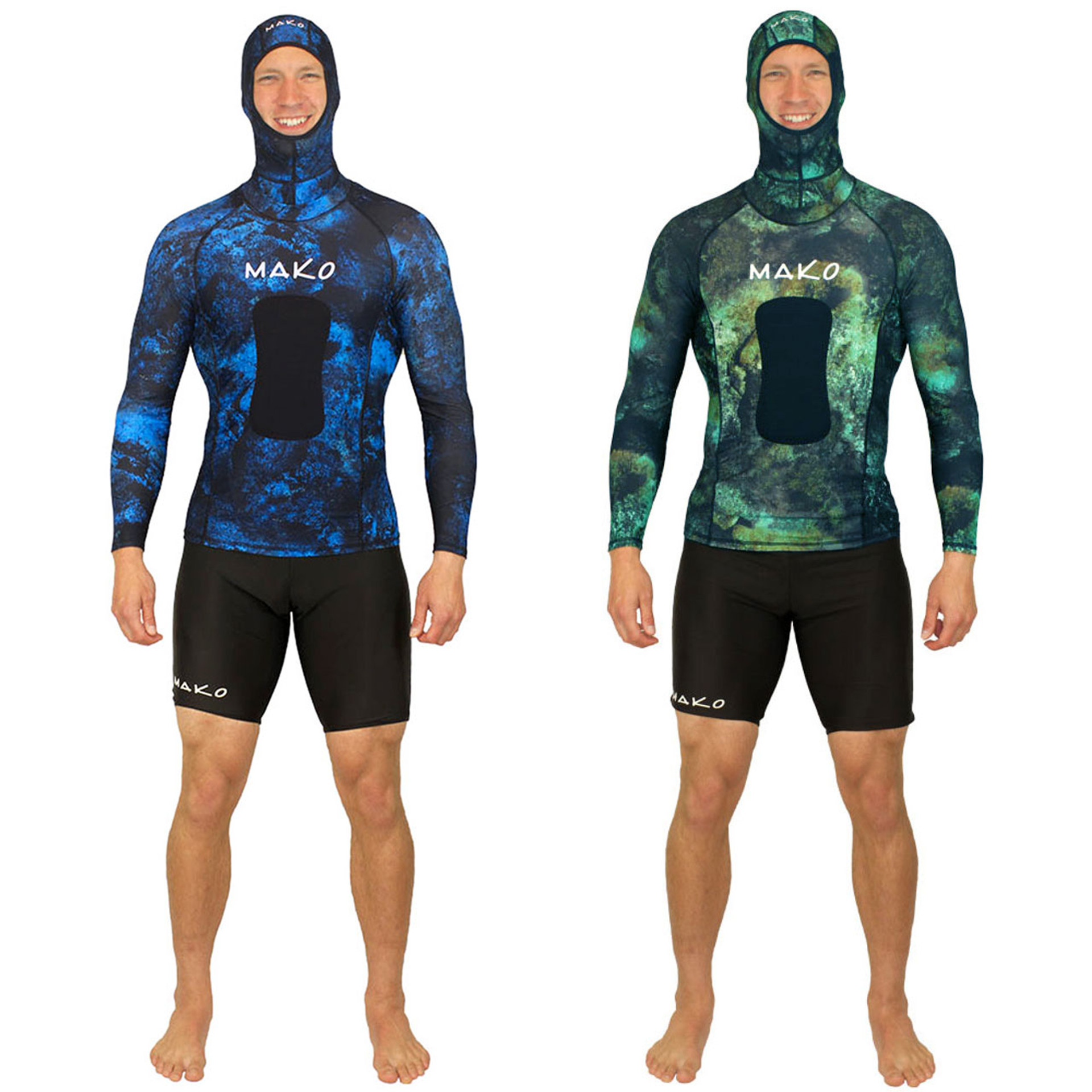 Camo Spearfishing Rash Guard Shirt with Hood & Jammers Bundle MAKO