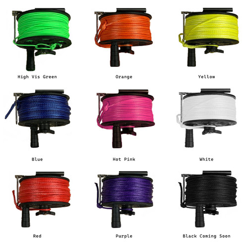 MAKO Speargun Reel Pro Series Horizontal in 9 colors: High Vis Green, Orange, Yellow, Blue, Hot Pink, White, Red, Purple, Black