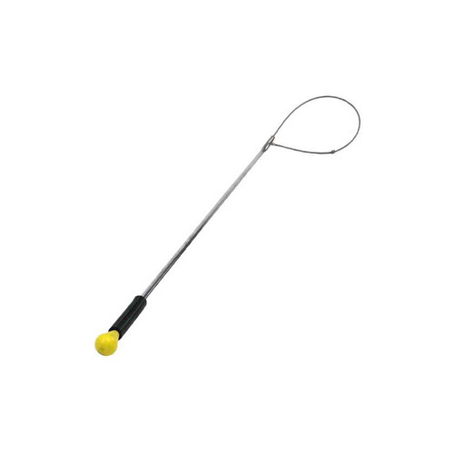 Stainless steel spring loaded lobster noose with yellow grip handle, displayed at diagonal angle against white background