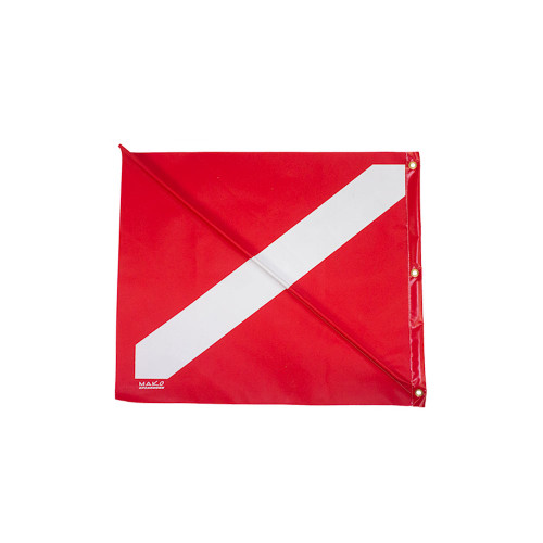 Red boat dive flag with white diagonal stripe, displayed flat at three-quarter angle