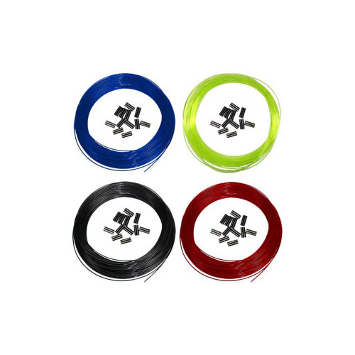 Four Mono Shooting Line Crimp Packs displayed in blue, lime green, black, and dark red circular packages against white background