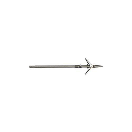 Pole Spear Tip Pro Double Flopper with barbed metal head on shaft, front view against white background