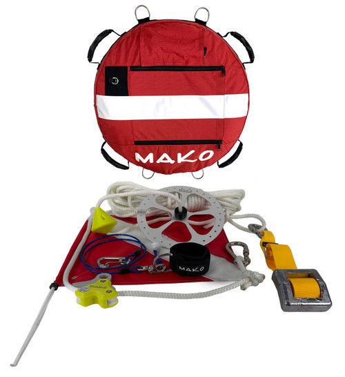 The MAKO Freedive Training /Competition Float Complete Package is a professional grade freedive training buoy, designed by and made for professional freedive instructors and freedive competitors.