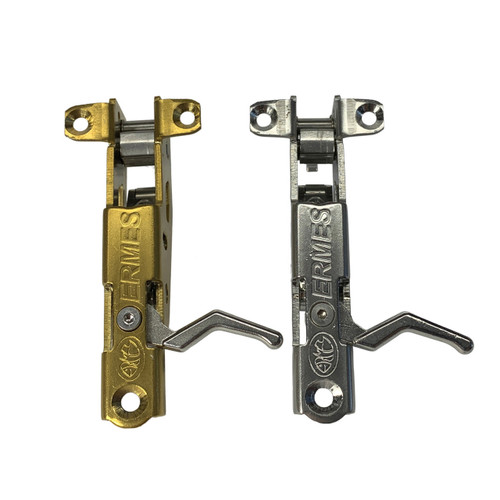 Ermes Double Roller Reverse Wing Mech in brass and black finish, front view showing dual clamp tops and lever handles