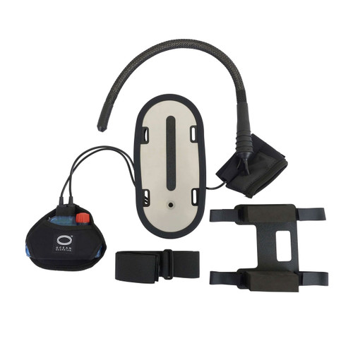Ocean Guardian Shark Shield for SCUBA displayed with all components including wearable pod, straps, and accessories on white background