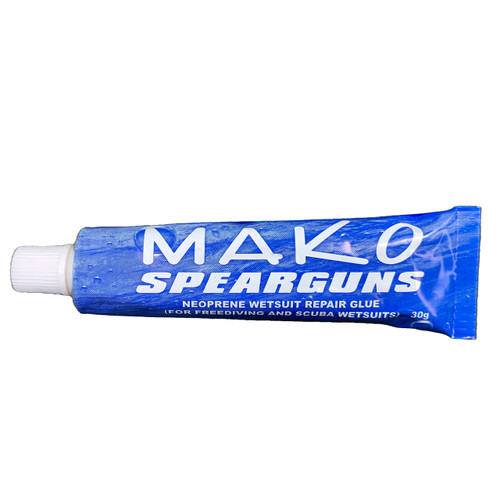 MAKO Spearguns neoprene wetsuit repair glue tube in blue with white applicator cap