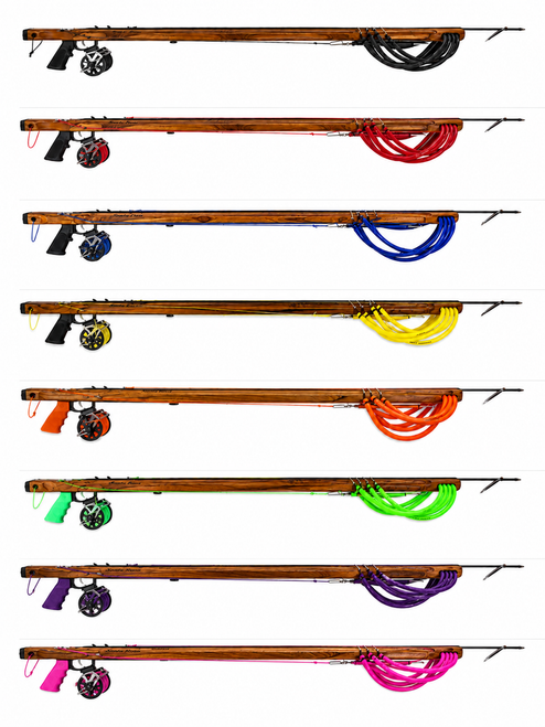 MAKO Santa Cruz Large Body Euro Speargun in eight color variations with enclosed track and double roller trigger