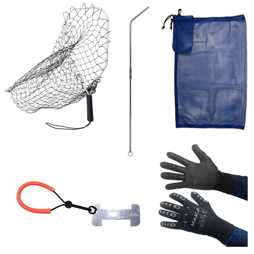 Florida Lobster Kit with net, mesh bag, gloves, and retrieval tool on white background
