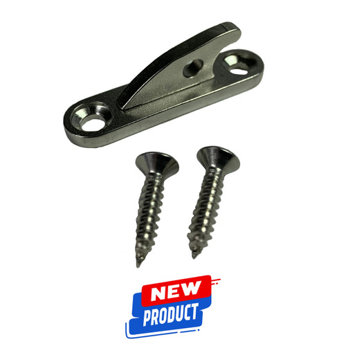 MAKO Sharkfin Line Anchor with stainless steel clamp and two mounting screws on white background