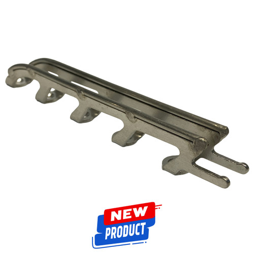 MAKO Stopper Tube for Wood Roller Guns, metal component with mounting holes, angled side view
