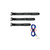 Three black replacement velcro straps with metal buckles and blue coiled lanyard with metal clip on white background